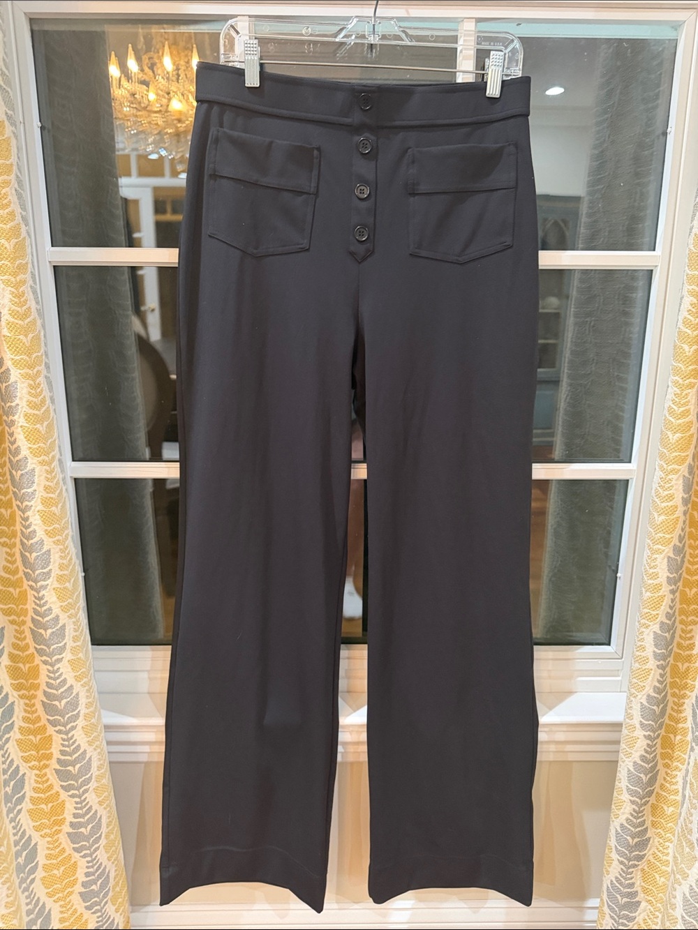 Halara Black Wide Leg Casual Pants Large Tall High Waisted Button Detail Comfort